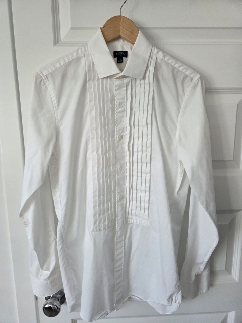 J. Crew Men’s White Tuxedo Pleated Front Dress Shirt Size Small